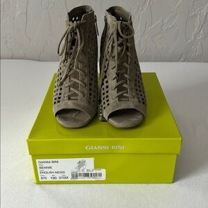 Gianni Bini Tan Heeled Boots with Lace-Up Design